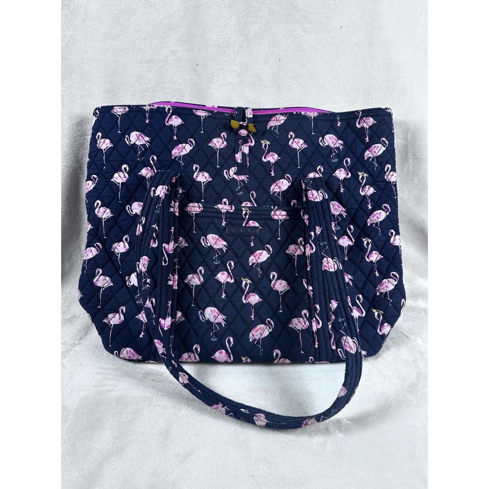 VERA BRADLEY Flamingo Tote Bag FLAMINGO FIESTA Dark Blue Background Discontinued